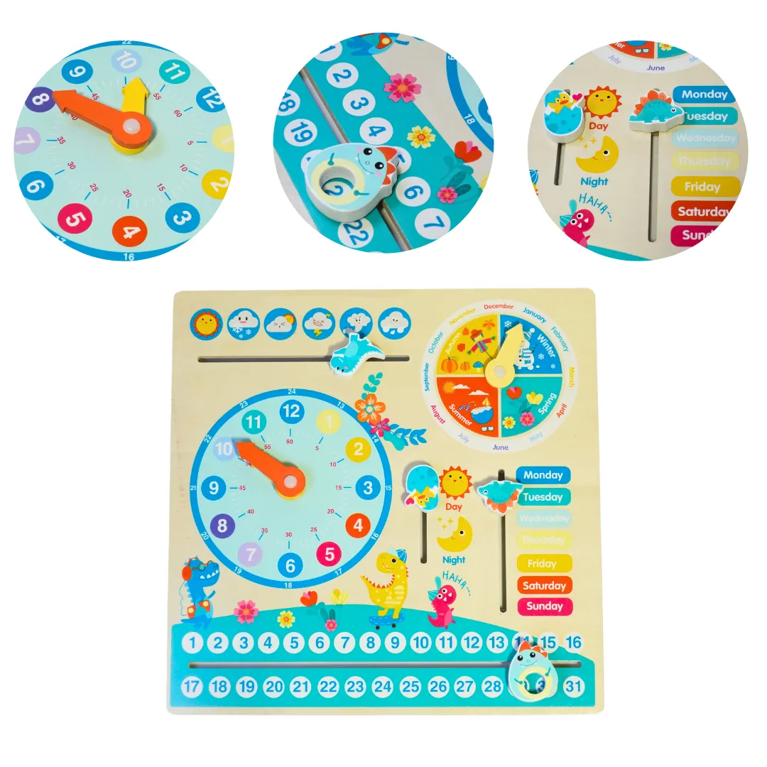 All in One Wooden Dinosaur Calendar Board