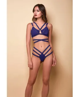 Along The Lines Strappy Bra & Cheeky Low Rise Panty Navy