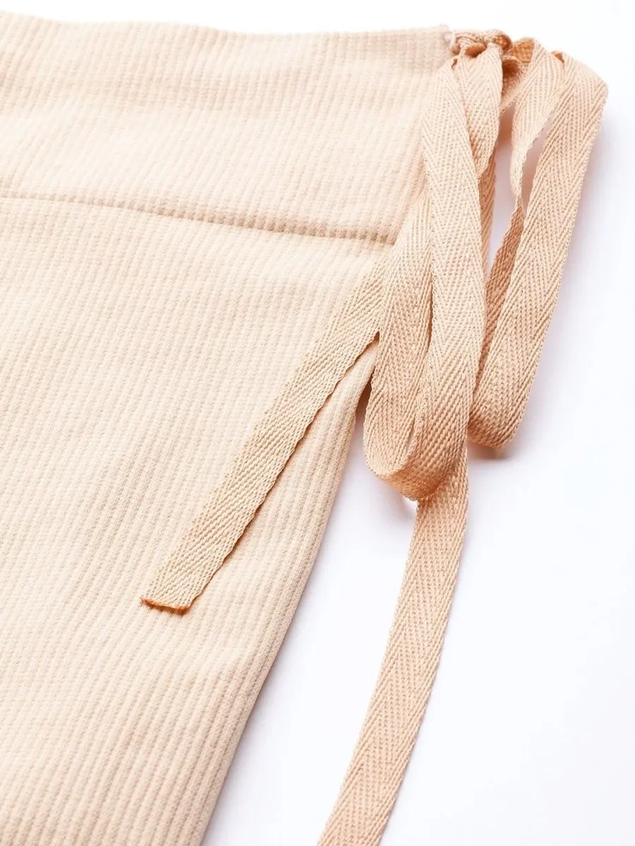 Beige Knitted Saree Shapewear with Drawstring