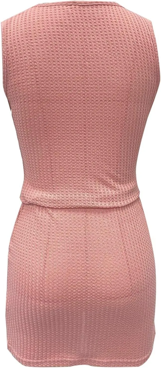 Bodycon Sundress for Women 2025 Summer Knitting Waist Harness Belt Mini Dress A Line Sleeveless Seamless Shapewear