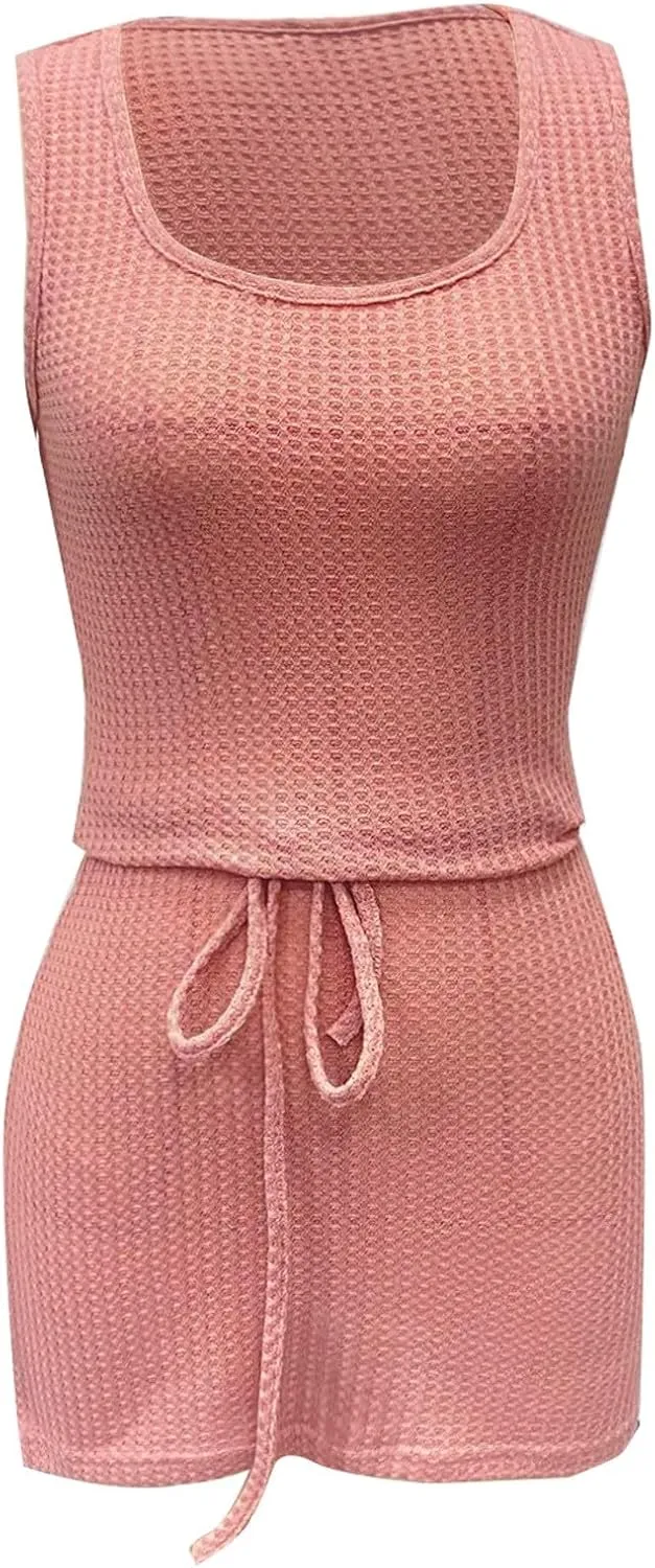 Bodycon Sundress for Women 2025 Summer Knitting Waist Harness Belt Mini Dress A Line Sleeveless Seamless Shapewear