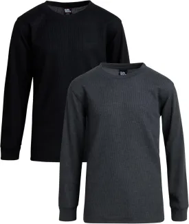 Boys' Shirt - 2 Pack Waffle Knit Long Sleeve Thermal Crewneck T-Shirt (8-18)