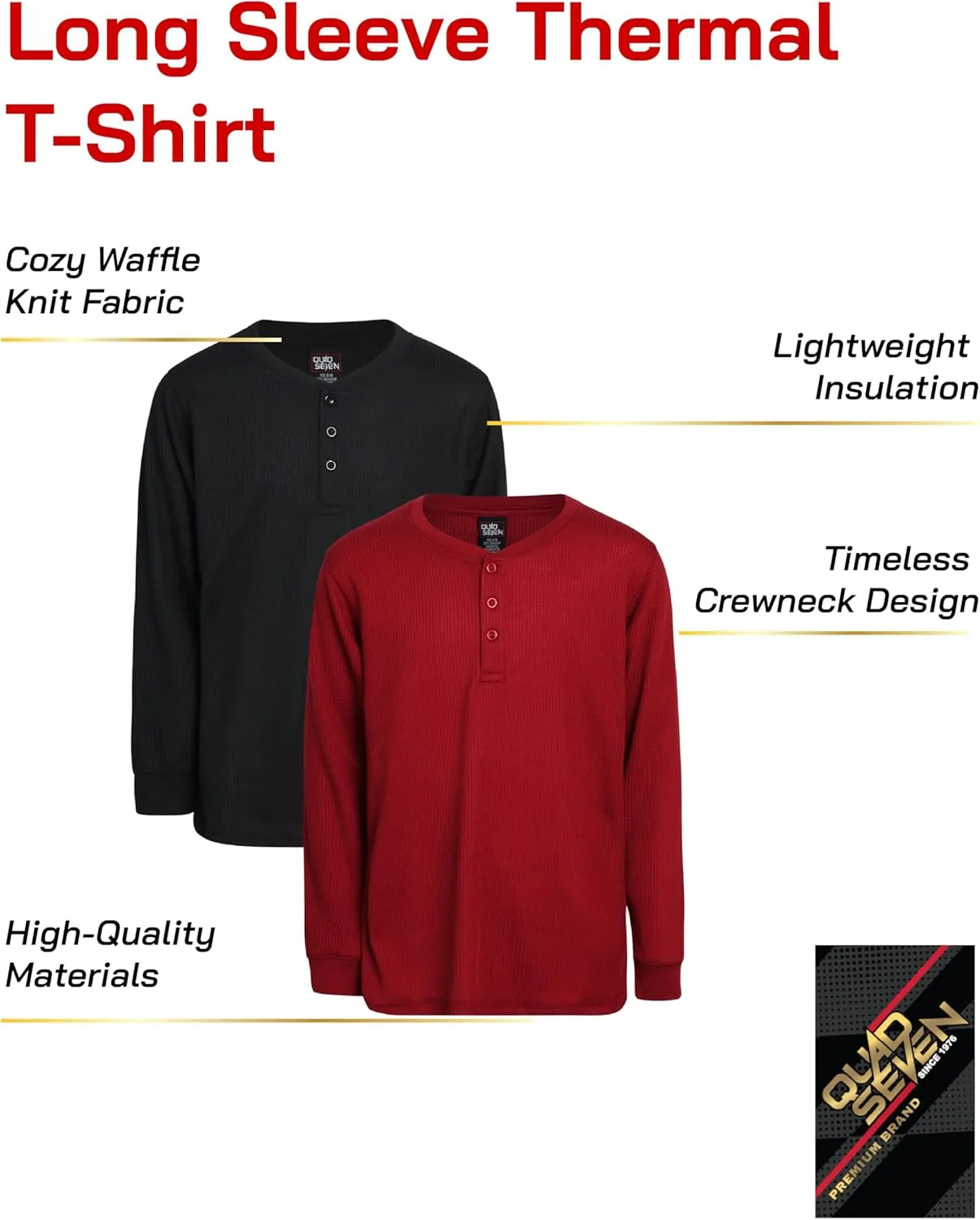 Boys' Shirt - 2 Pack Waffle Knit V-Neck or Henley Long Sleeve Thermal T-Shirt - Baselayer Shirt for Boys (8-18)
