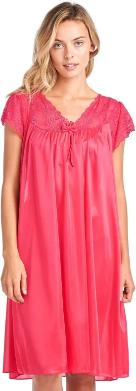 Casual Nights Women's Fancy Lace Neckline Silky Tricot Nightgown