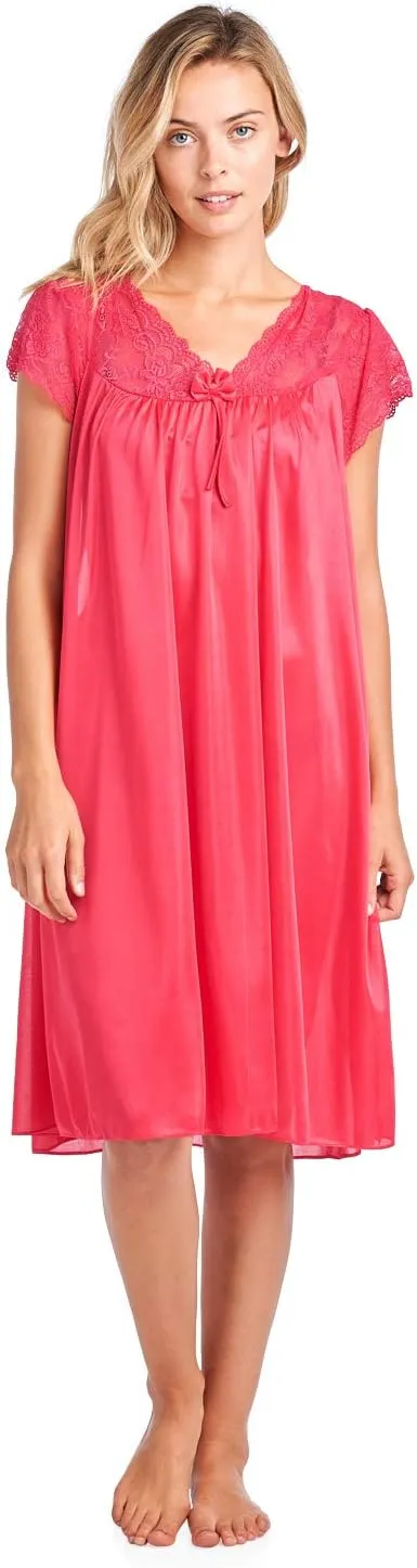 Casual Nights Women's Fancy Lace Neckline Silky Tricot Nightgown