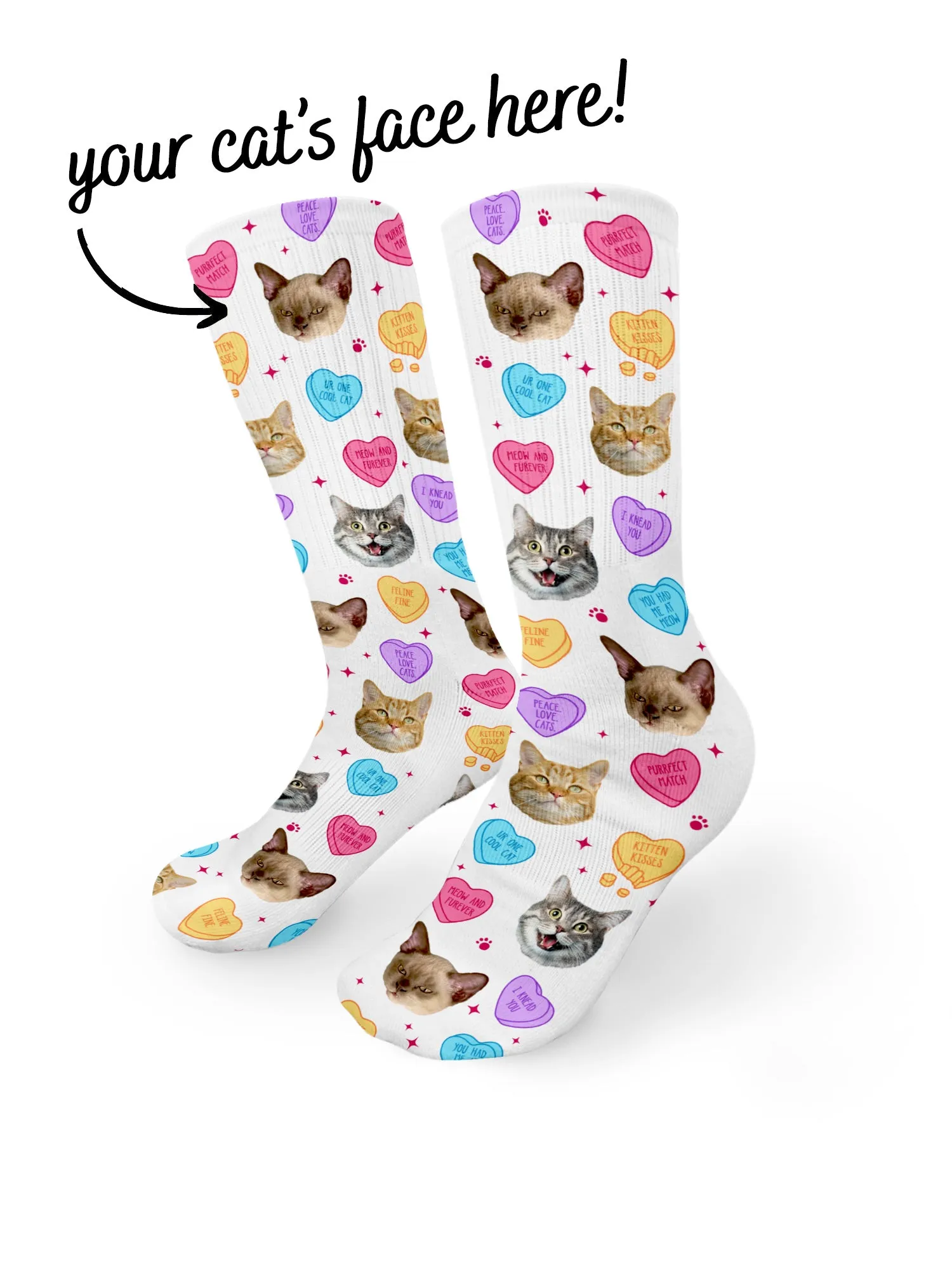 Custom Candy Hearts Pet Face Crew Socks