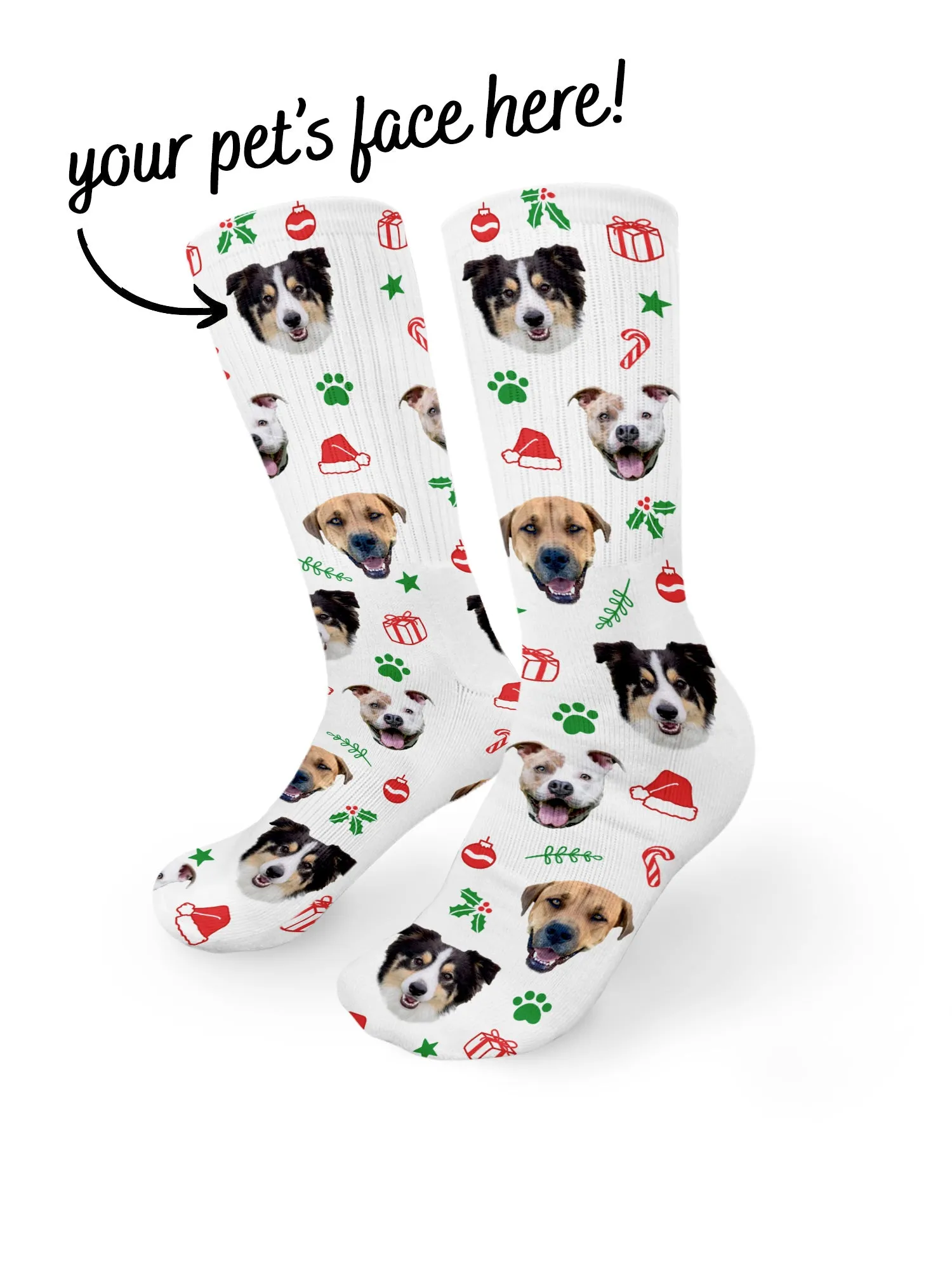 Custom Pet Face Festive Theme Crew Socks