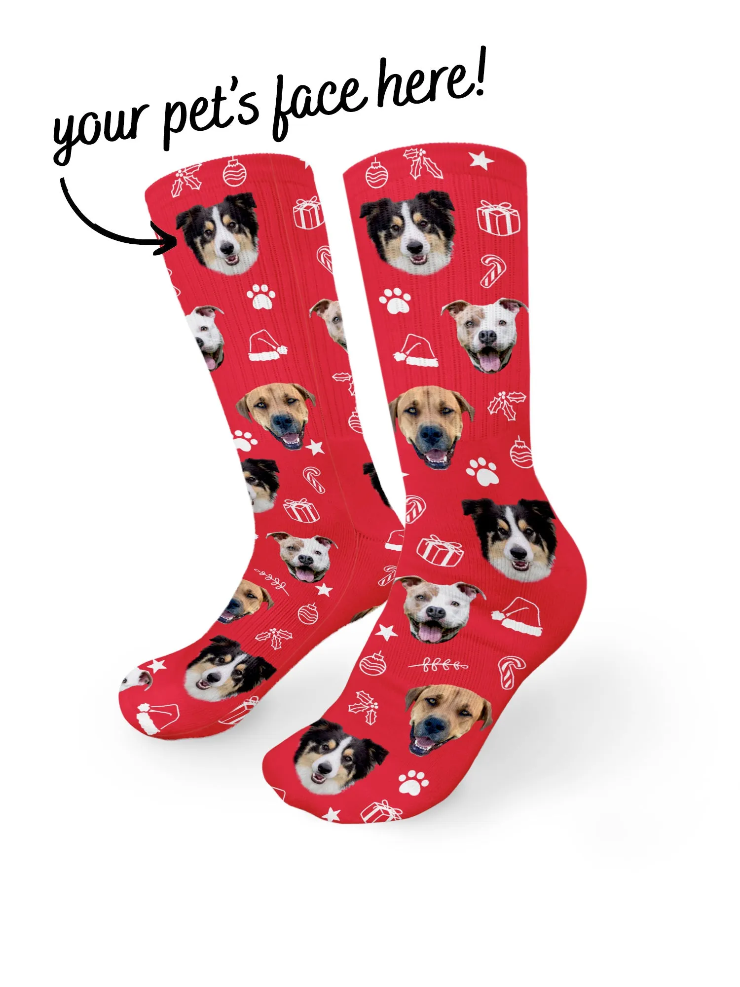 Custom Pet Face Festive Theme Crew Socks