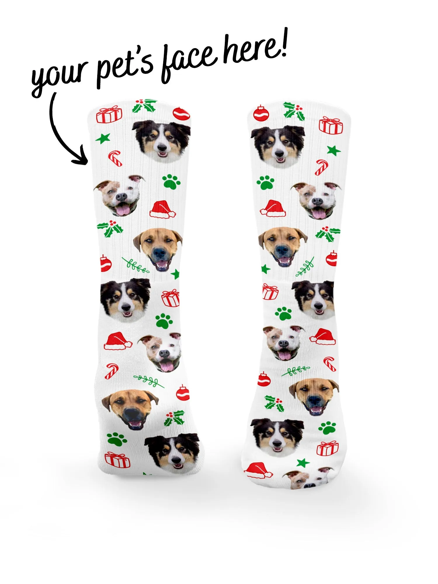 Custom Pet Face Festive Theme Crew Socks