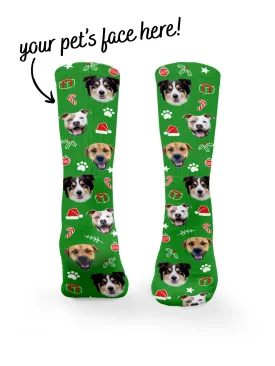 Custom Pet Face Festive Theme Crew Socks