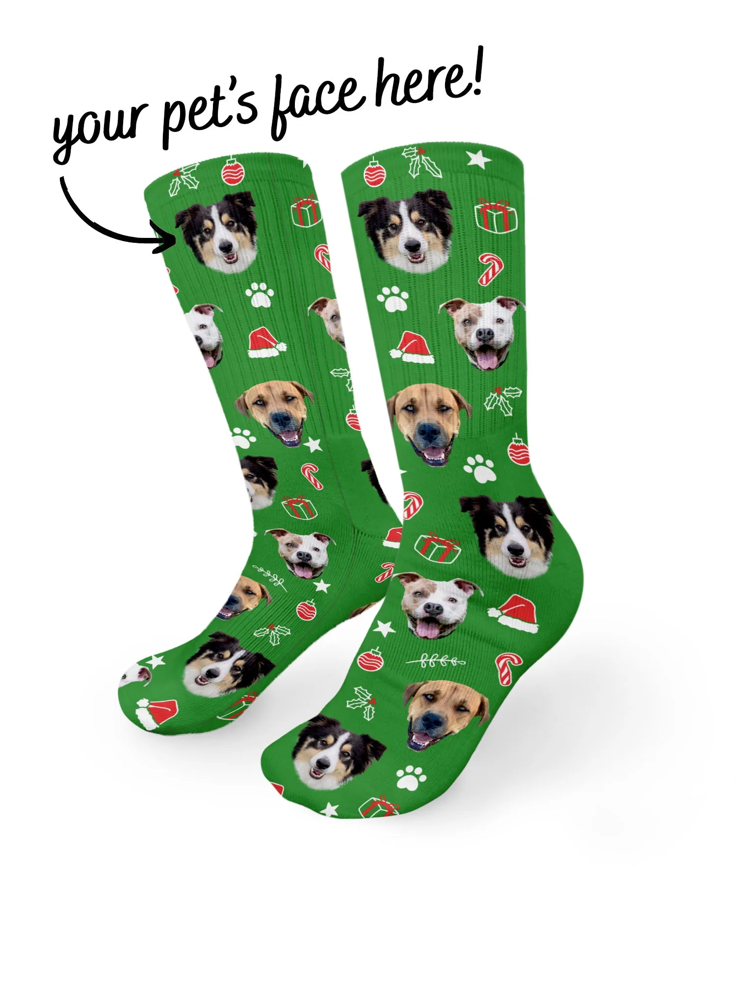 Custom Pet Face Festive Theme Crew Socks