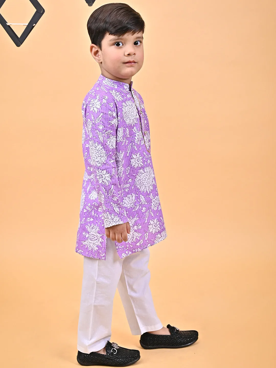 DARSH- PURPLE PRINTED KURTA PAJAMA