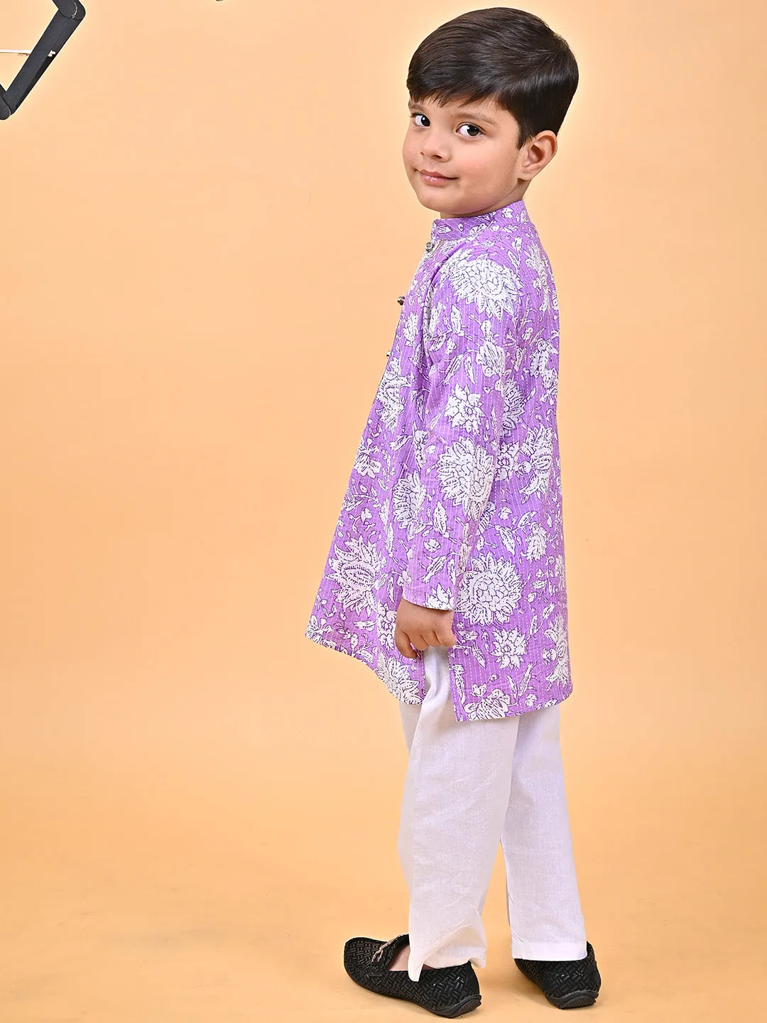 DARSH- PURPLE PRINTED KURTA PAJAMA
