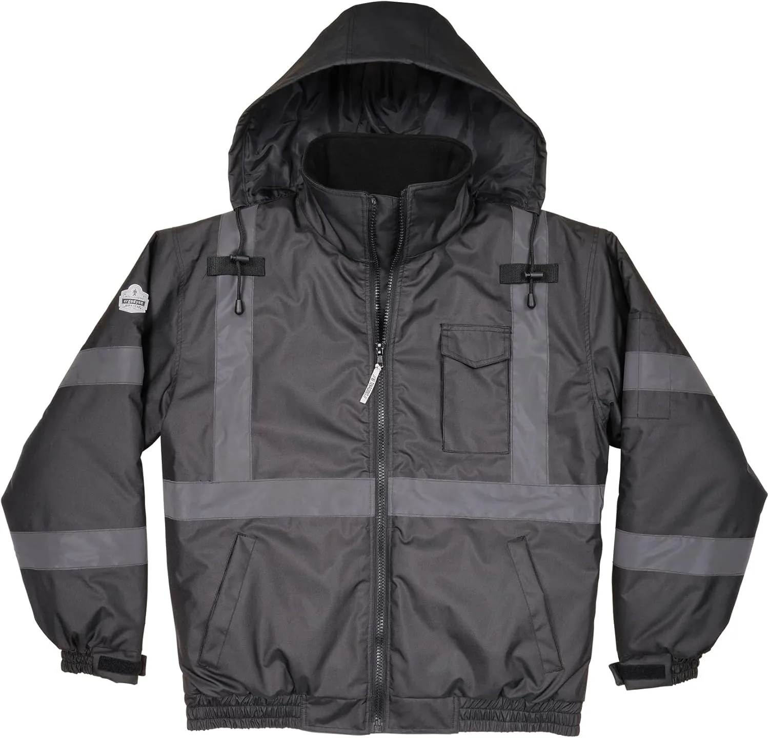 Ergodyne GloWear 8377EV Reflective Winter Bomber Jacket, Enhanced Visibility for Night or Low Light Conditions, Thermal Insulation, Water Resistant , Black , XX-Large