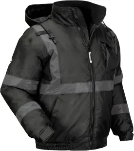 Ergodyne GloWear 8377EV Reflective Winter Bomber Jacket, Enhanced Visibility for Night or Low Light Conditions, Thermal Insulation, Water Resistant , Black , XX-Large