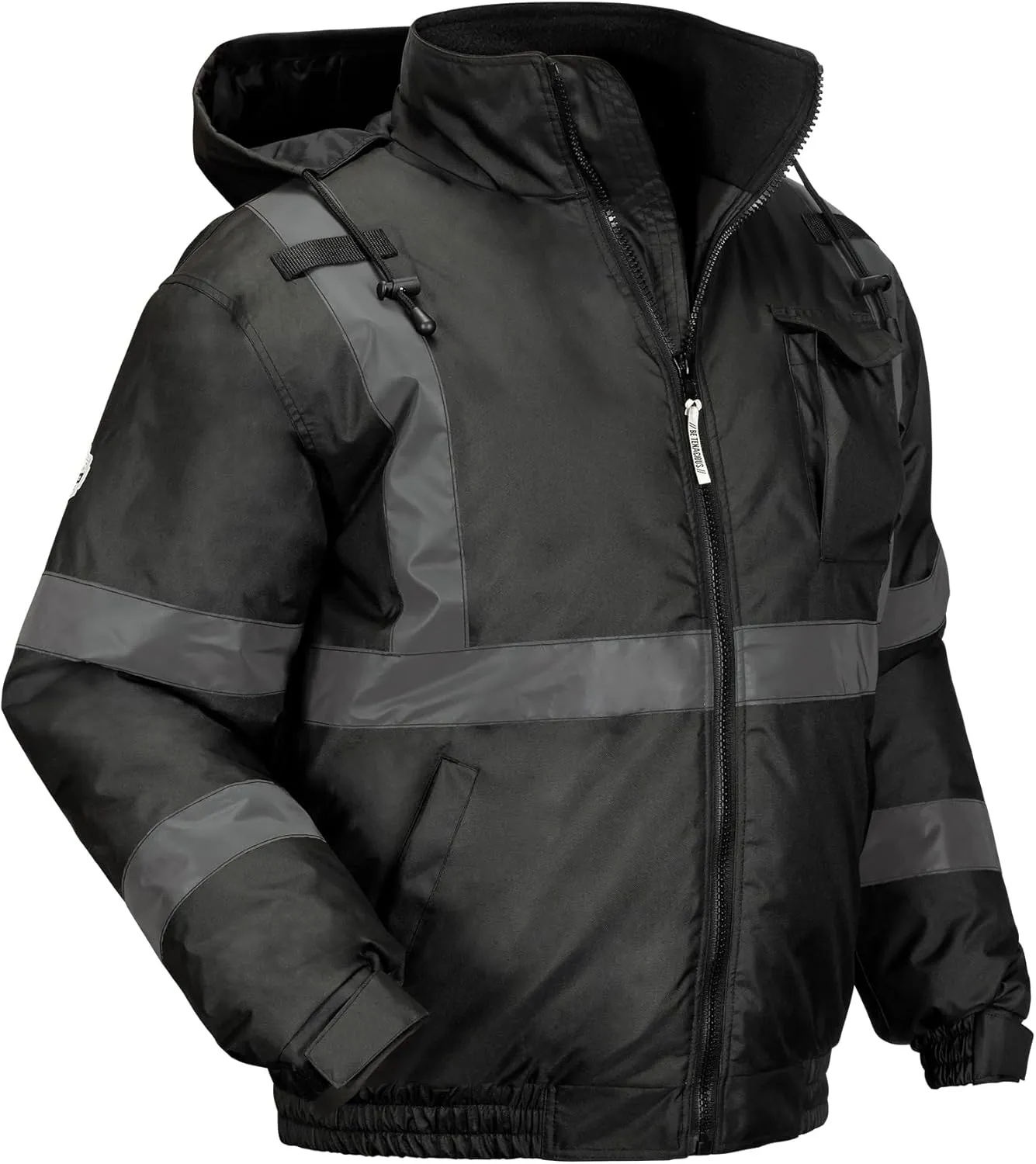Ergodyne GloWear 8377EV Reflective Winter Bomber Jacket, Enhanced Visibility for Night or Low Light Conditions, Thermal Insulation, Water Resistant , Black , XX-Large