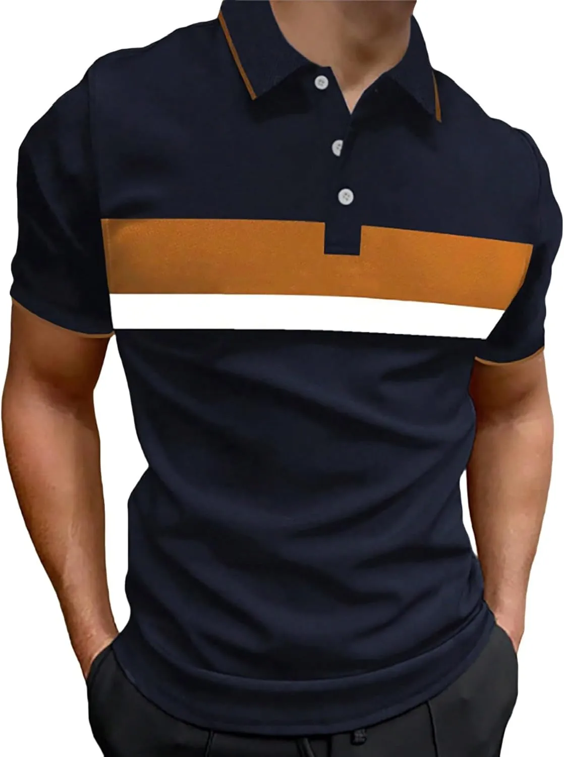 Floerns Men's Causal Short Sleeve Polo Shirts Contrast Collar Half Placket T-Shirts