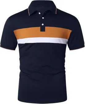 Floerns Men's Causal Short Sleeve Polo Shirts Contrast Collar Half Placket T-Shirts