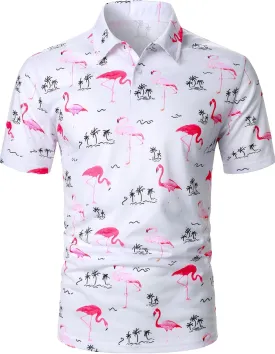 Floerns Men's Causal Short Sleeve Polo Shirts Contrast Collar Half Placket T-Shirts