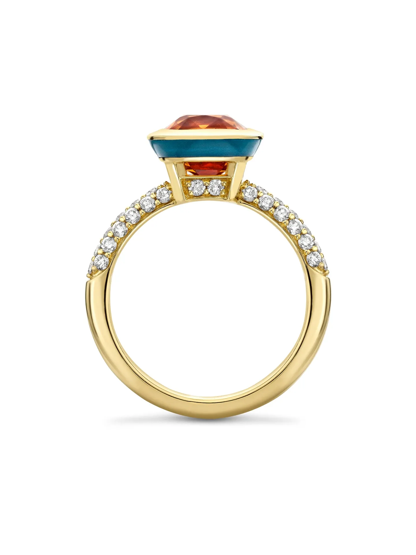 Florentine Dolce Vita Cushion Mandarin Garnet Yellow Gold Ring