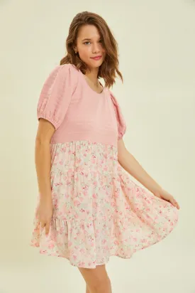 Full Size Round Neck Floral Ruffle Hem Mini Dress