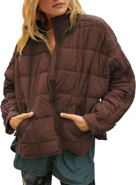 Huaqiao Womens Quilted Puffer Jackets Lightweight Zip up Short Winter Coat with Pockets