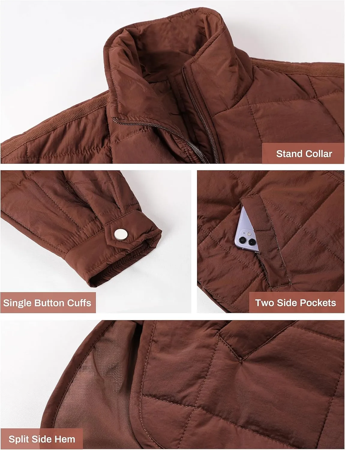 Huaqiao Womens Quilted Puffer Jackets Lightweight Zip up Short Winter Coat with Pockets