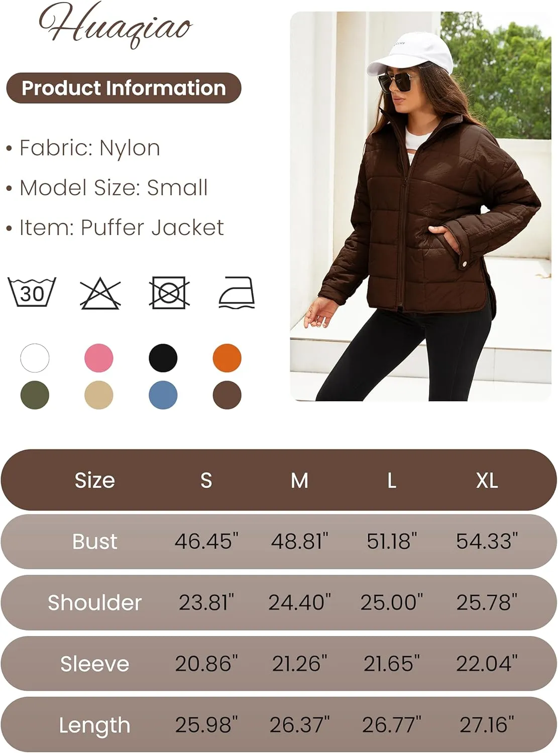 Huaqiao Womens Quilted Puffer Jackets Lightweight Zip up Short Winter Coat with Pockets