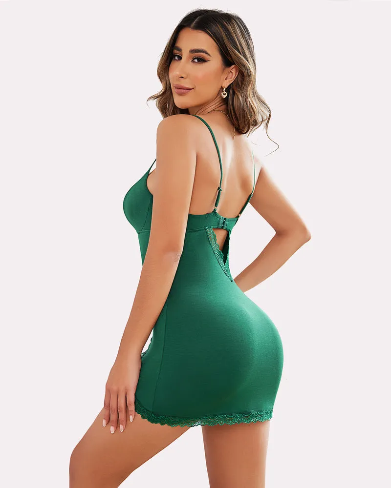 Lace V-Neck Full Slip Side Slit Sleep Dress