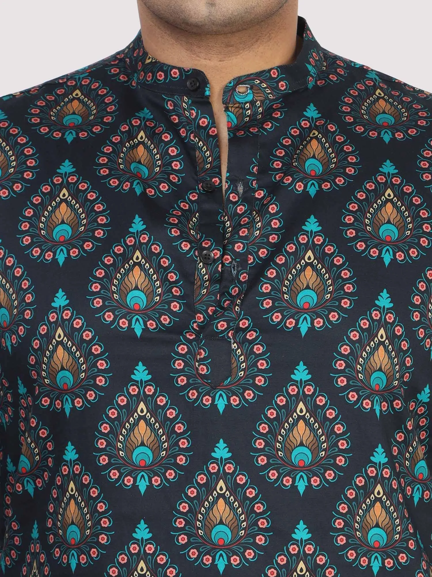 Men Plus Size Black Paisley Digital Printed Kurta