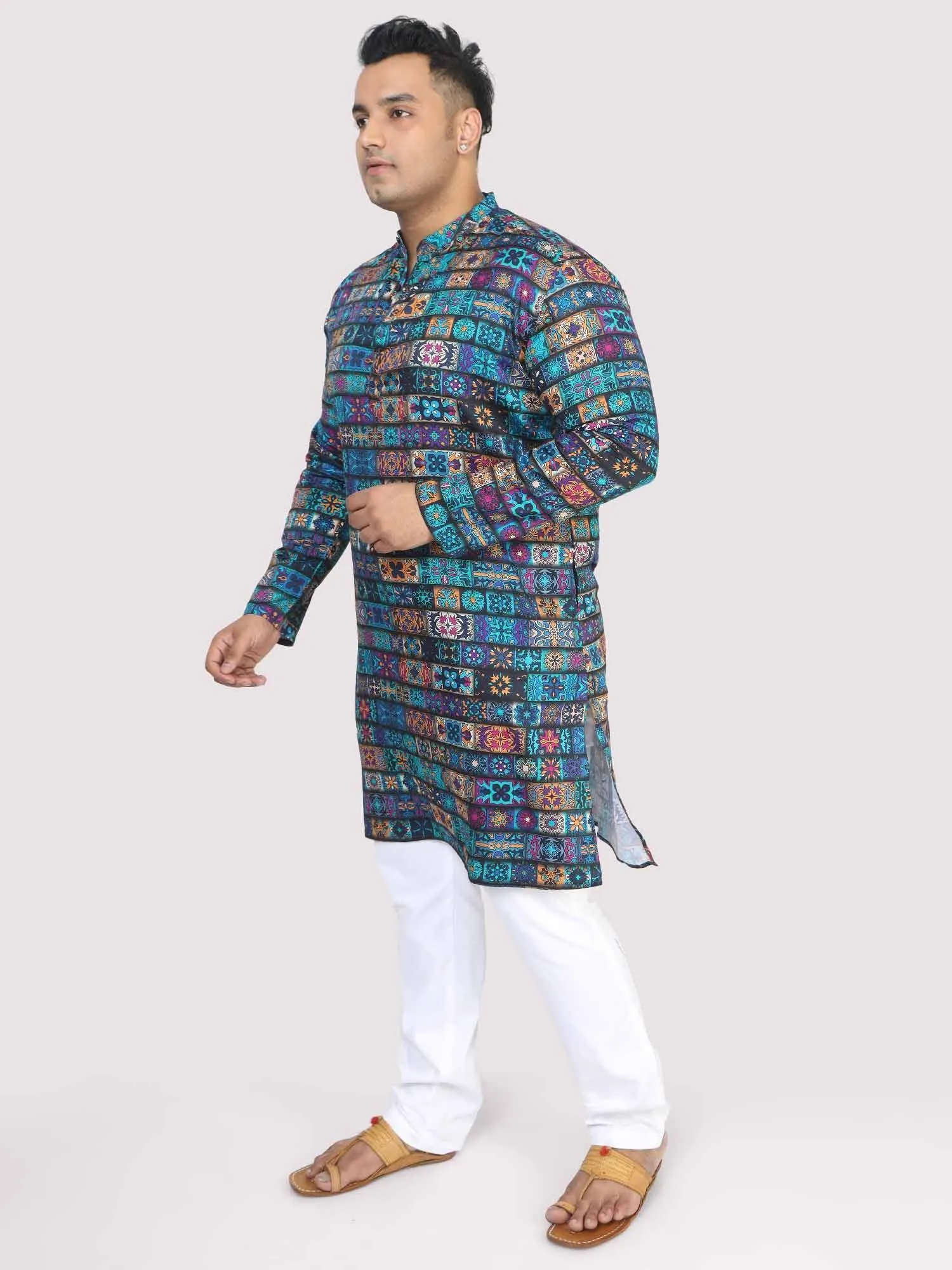 Men Plus Size Blue Royal Digital Printed Kurta Festive