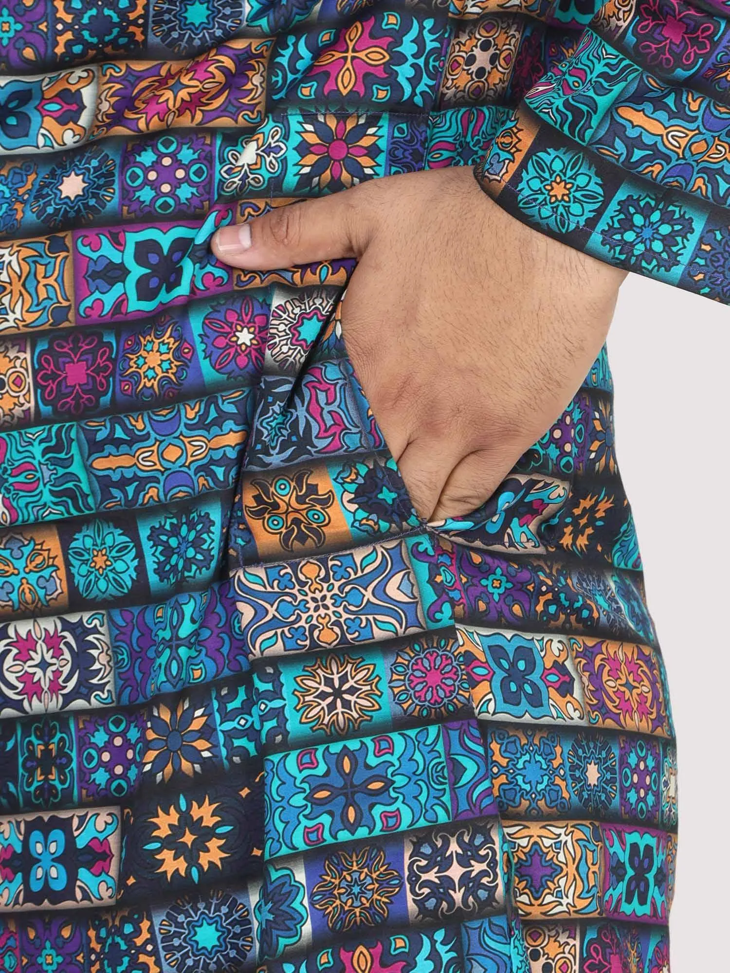 Men Plus Size Blue Royal Digital Printed Kurta Festive