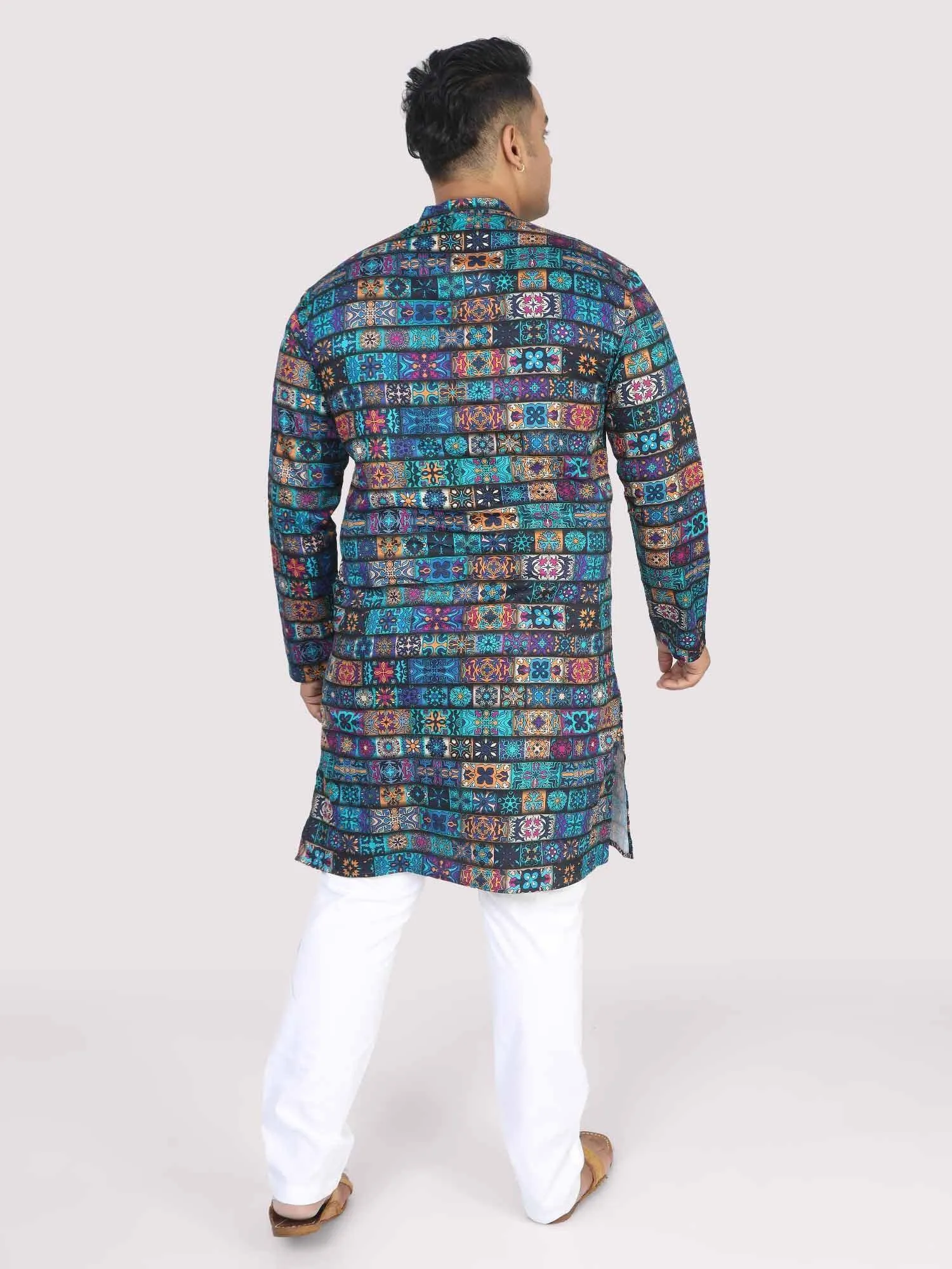 Men Plus Size Blue Royal Digital Printed Kurta Festive