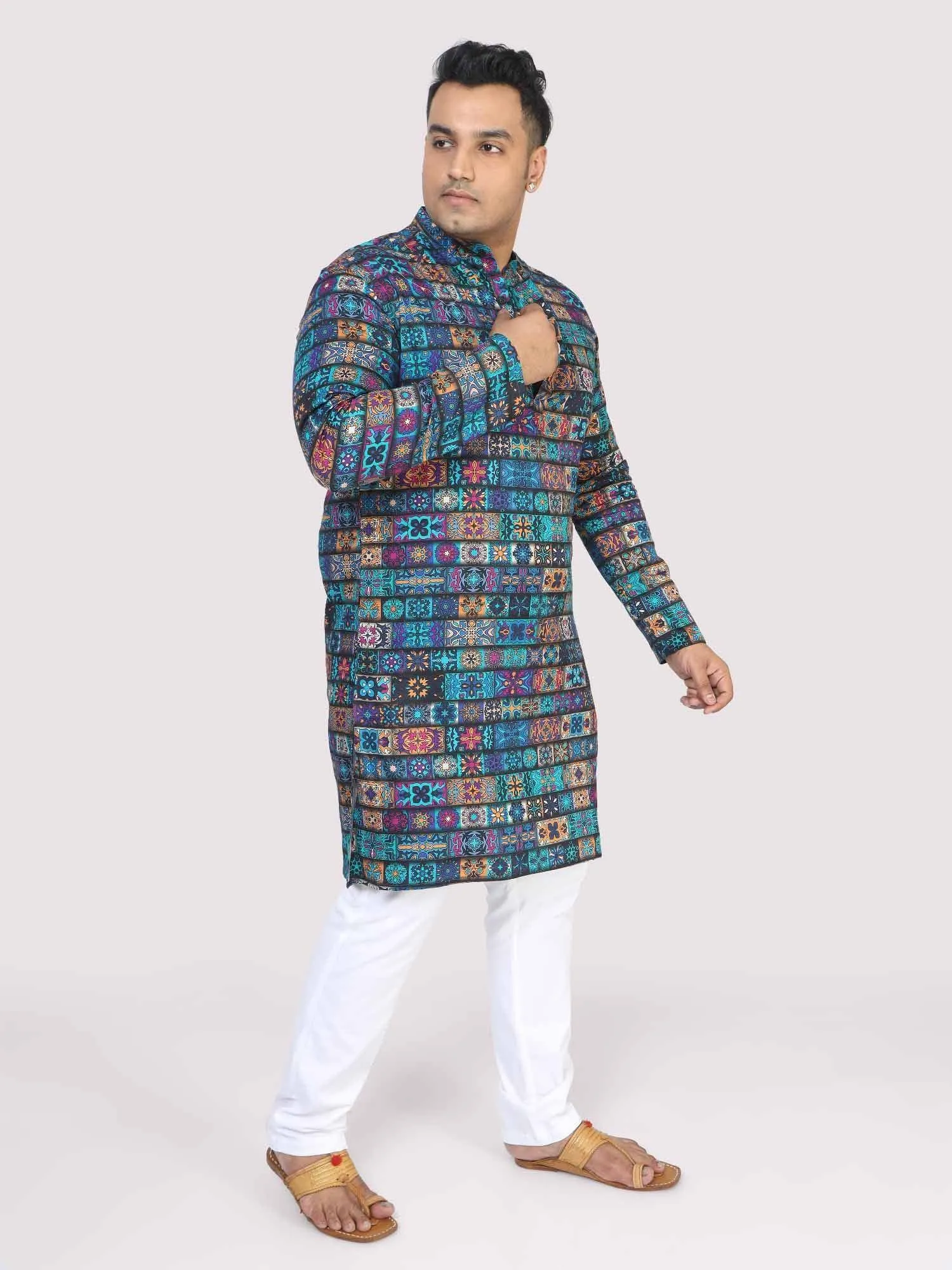Men Plus Size Blue Royal Digital Printed Kurta Festive