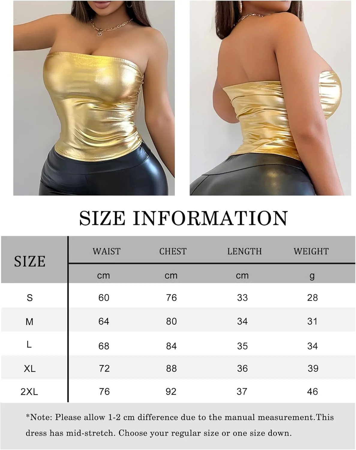 Metallic Tube Top for Women - Stretchy Shiny Strapless Elastic Bandeau Bra Crop | Clubwear, Party, Festival, Dancing