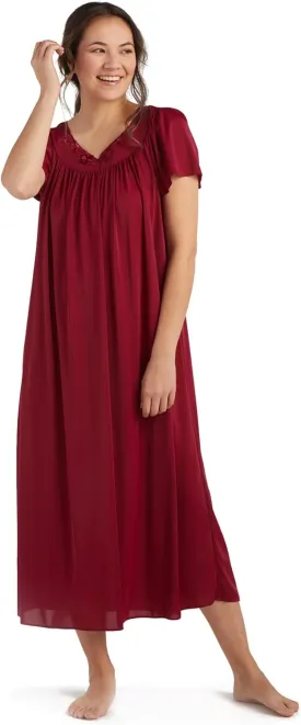 Miss Elaine Nightgown - Women's Long Tricot Nightgown, Short Flutter Sleeves, Comfortable Lightweight Fabric, Sleepwear