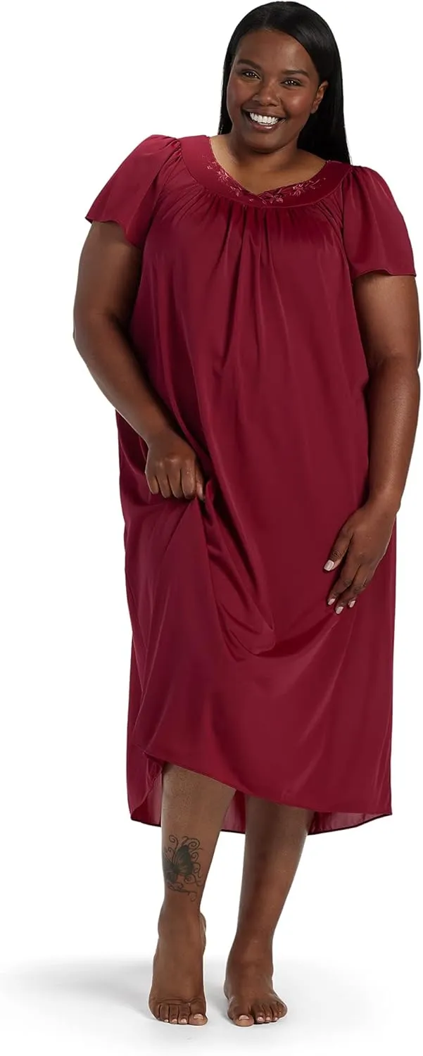 Miss Elaine Nightgown - Women's Long Tricot Nightgown, Short Flutter Sleeves, Comfortable Lightweight Fabric, Sleepwear
