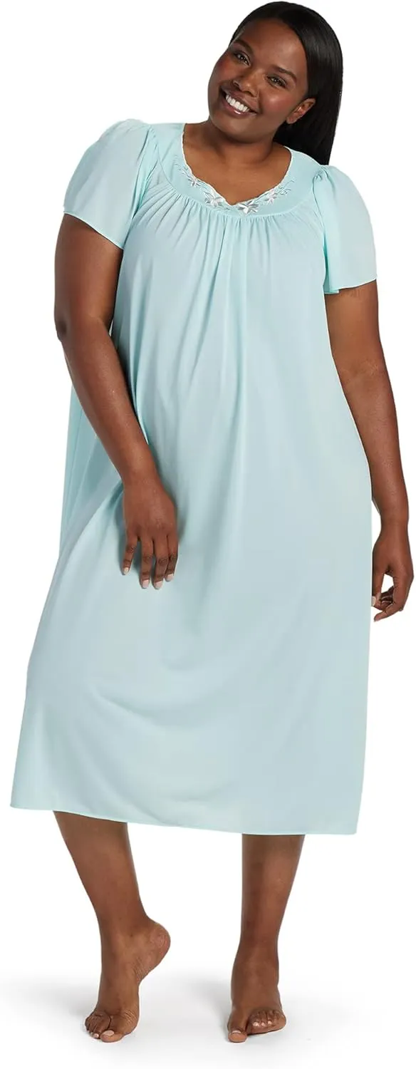 Miss Elaine Nightgown - Women's Long Tricot Nightgown, Short Flutter Sleeves, Comfortable Lightweight Fabric, Sleepwear