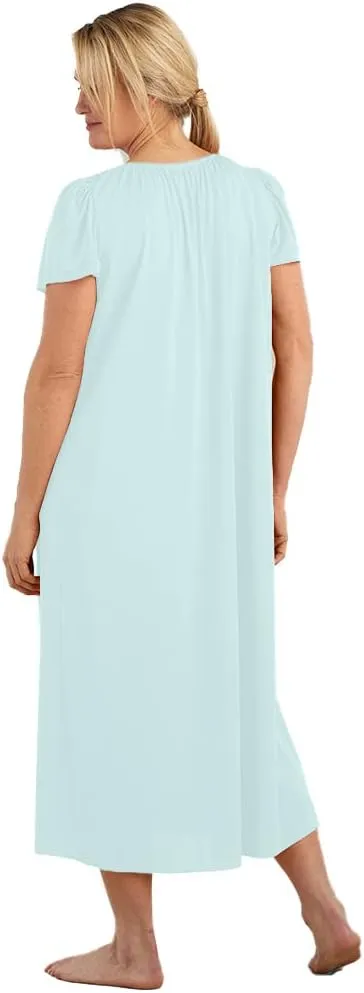Miss Elaine Nightgown - Women's Long Tricot Nightgown, Short Flutter Sleeves, Comfortable Lightweight Fabric, Sleepwear