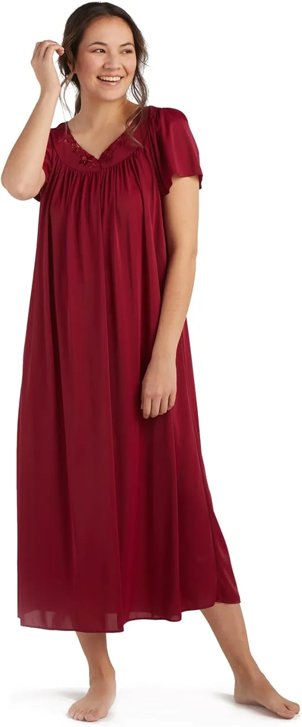 Miss Elaine Nightgown - Women's Long Tricot Nightgown, Short Flutter Sleeves, Comfortable Lightweight Fabric, Sleepwear