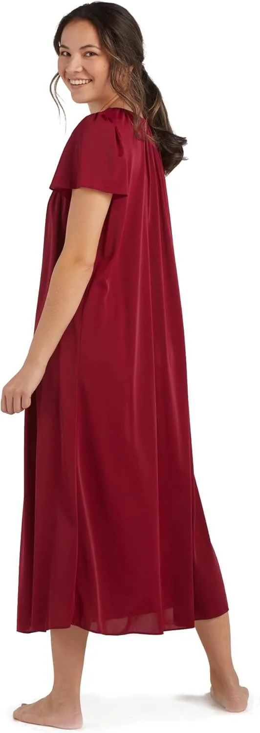 Miss Elaine Nightgown - Women's Long Tricot Nightgown, Short Flutter Sleeves, Comfortable Lightweight Fabric, Sleepwear