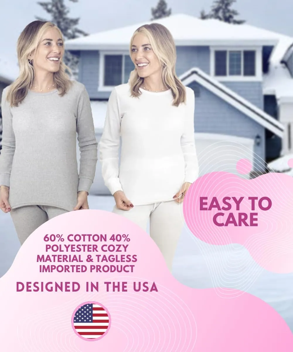 MISS POPULAR Womens 2-Piece Waffle Thermals Set | Long Sleeve Shirt, Pants | Thermal Base Layer Set for Cold Weather
