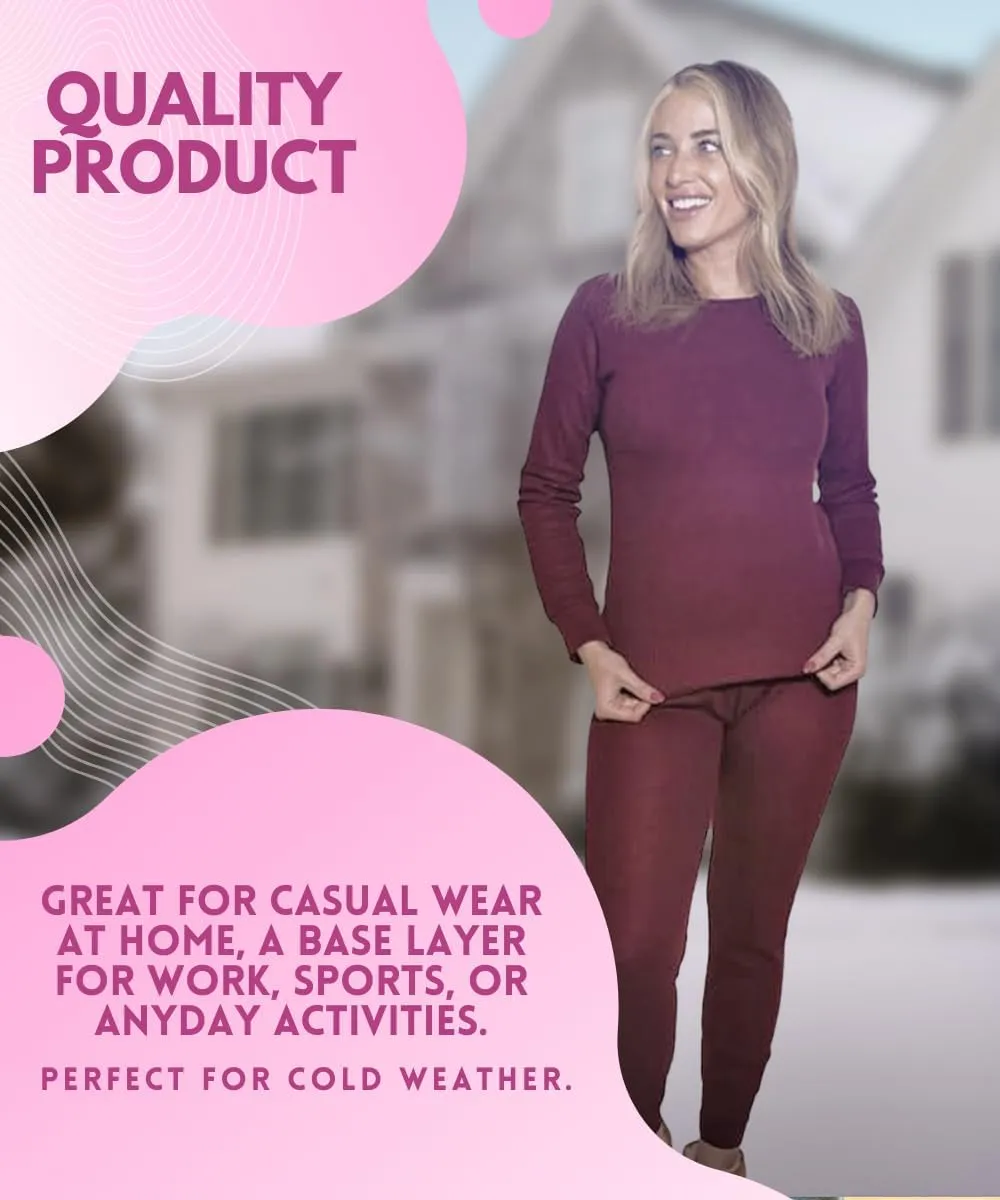 MISS POPULAR Womens 2-Piece Waffle Thermals Set | Long Sleeve Shirt, Pants | Thermal Base Layer Set for Cold Weather