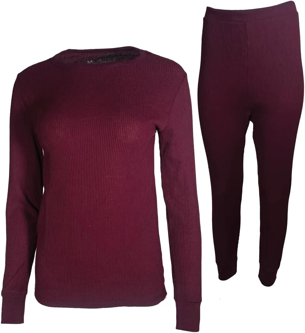 MISS POPULAR Womens 2-Piece Waffle Thermals Set | Long Sleeve Shirt, Pants | Thermal Base Layer Set for Cold Weather