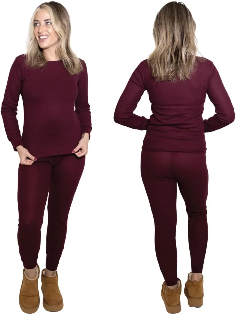 MISS POPULAR Womens 2-Piece Waffle Thermals Set | Long Sleeve Shirt, Pants | Thermal Base Layer Set for Cold Weather
