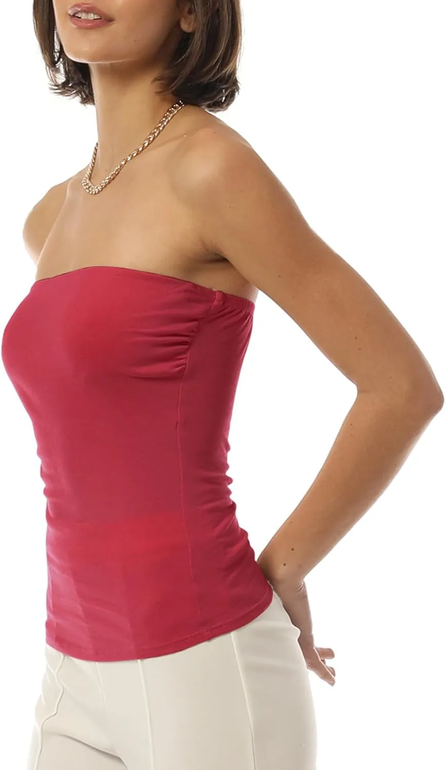 MixMatchy Women's Basic Casual Stretchy Long Bandeau Tube Top Strapless Undershirts