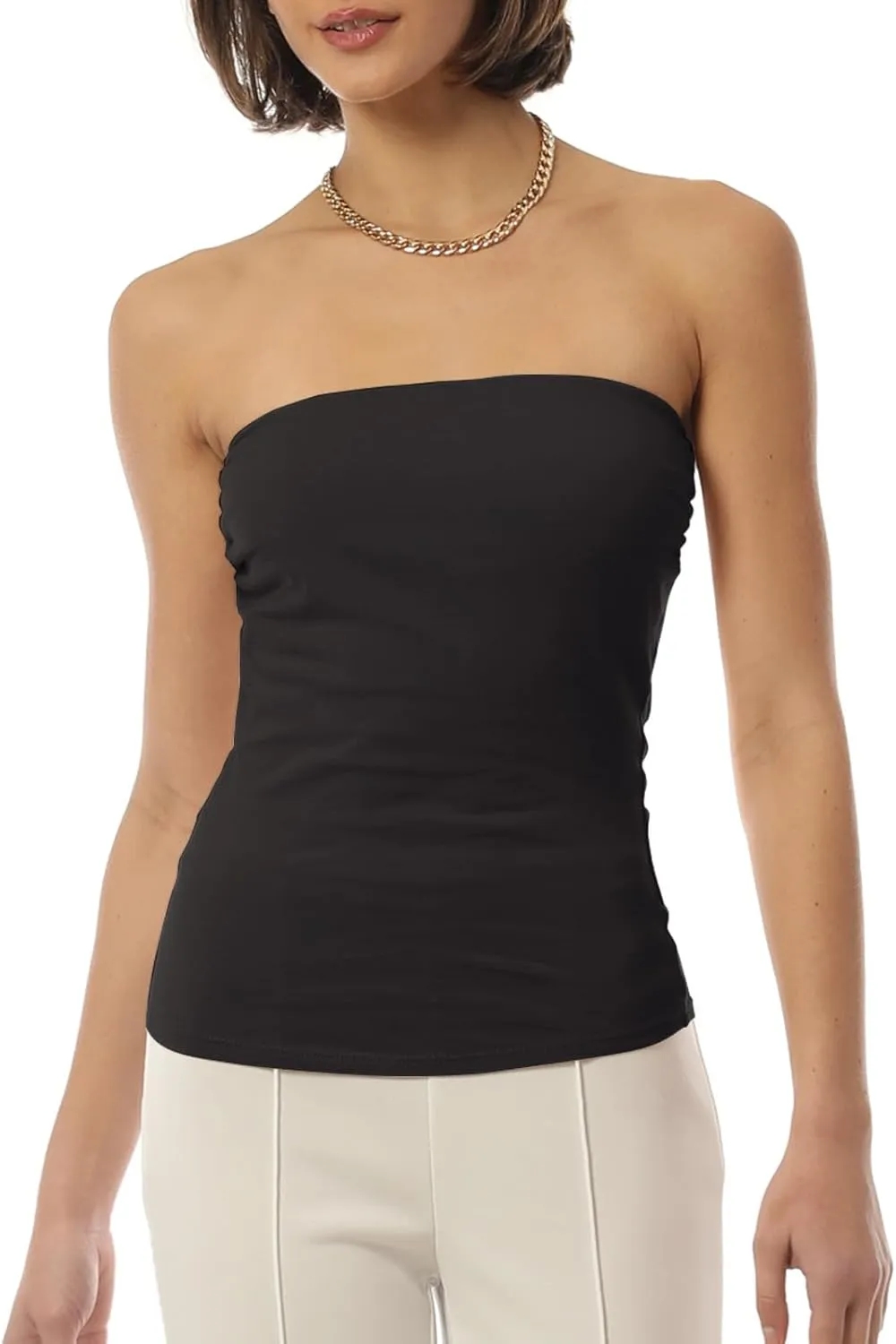 MixMatchy Women's Basic Casual Stretchy Long Bandeau Tube Top Strapless Undershirts