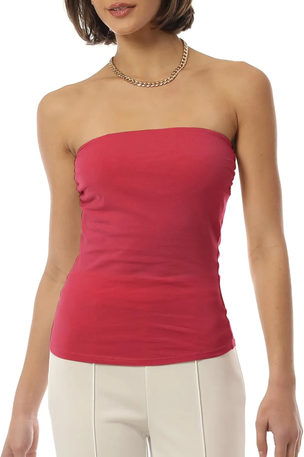 MixMatchy Women's Basic Casual Stretchy Long Bandeau Tube Top Strapless Undershirts