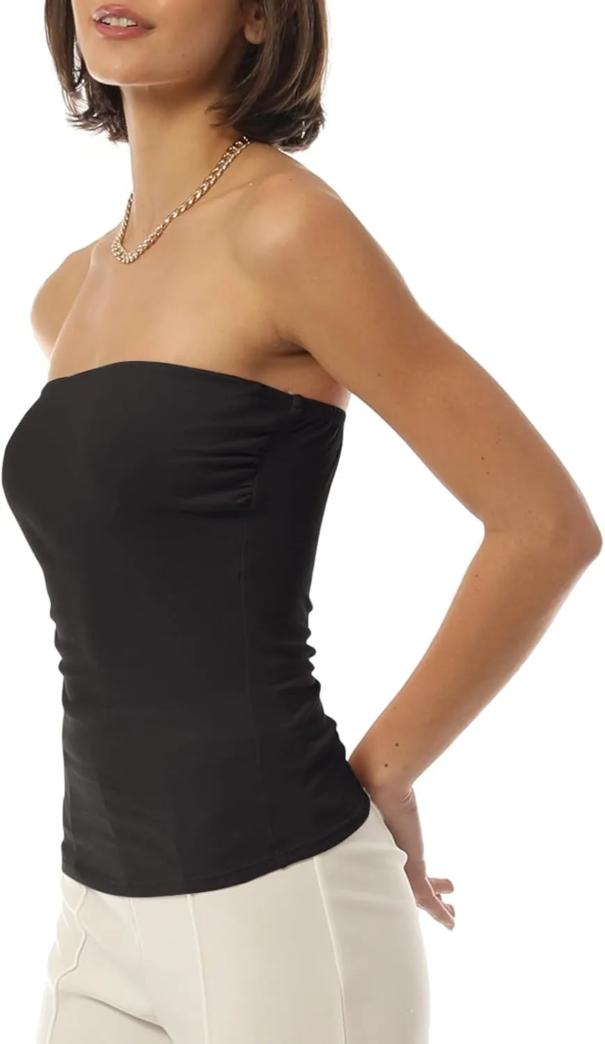 MixMatchy Women's Basic Casual Stretchy Long Bandeau Tube Top Strapless Undershirts