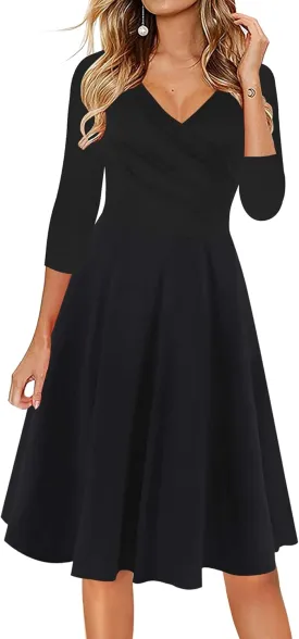 oxiuly Women's Casual Dresses Criss-Cross V-Neck Floral Flare Midi Summer Dress OX233